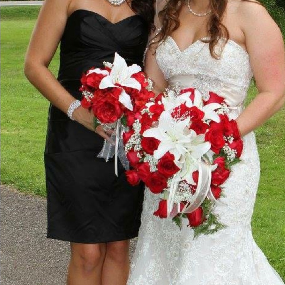 Black strapless satin dress
